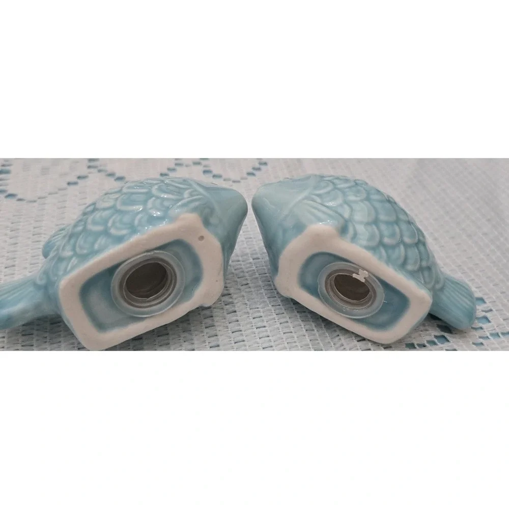 Blue Fish Salt And Pepper Vintage Glossy Ceramic. Un-used Hand Painted